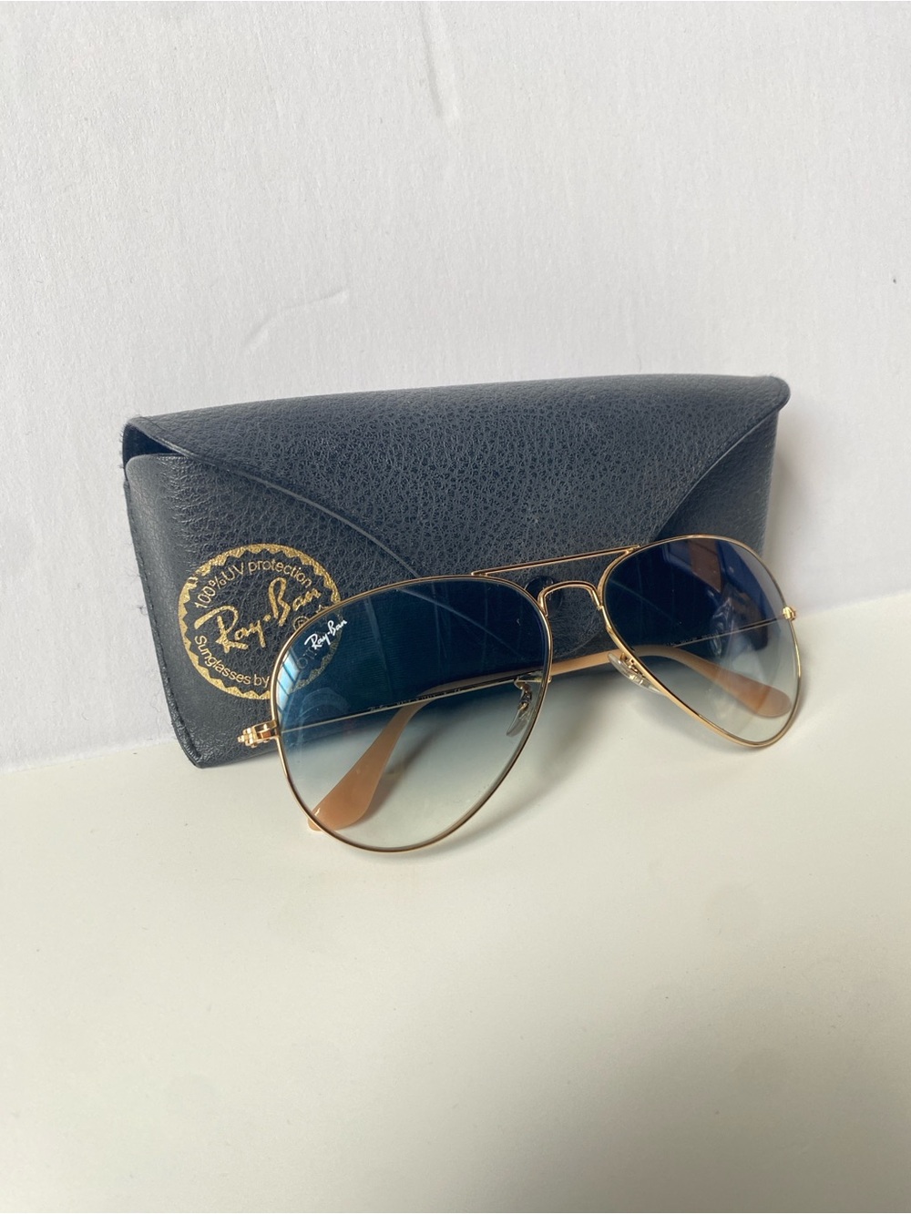 Ray-Ban Aviator Blue Gradient Sunglasses 58mm Gold Frame w/ Case | Made in Italy